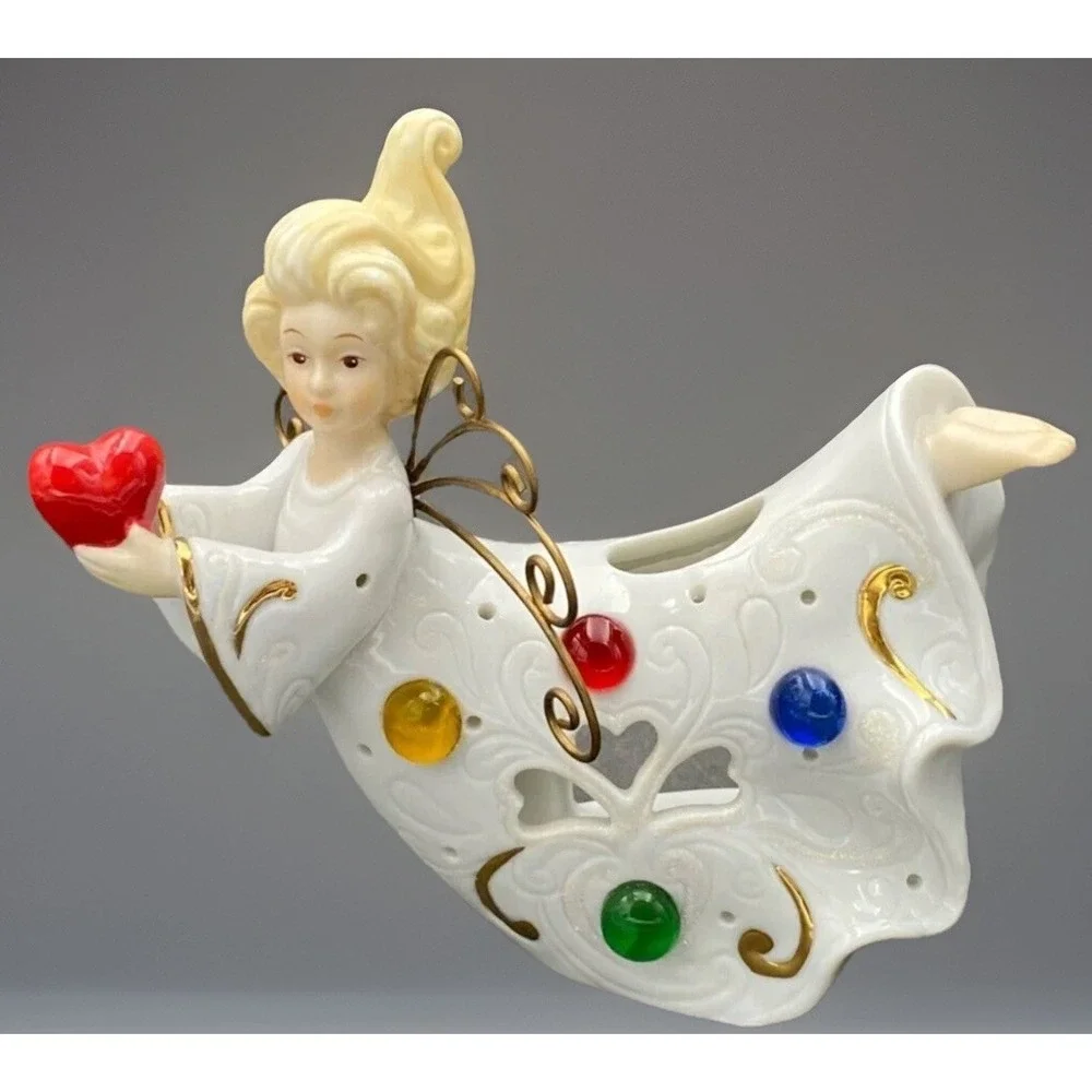 Vintage Christmas Angel Jeweled Tealight Candle Holder Porcelain‎ Figurine Heart